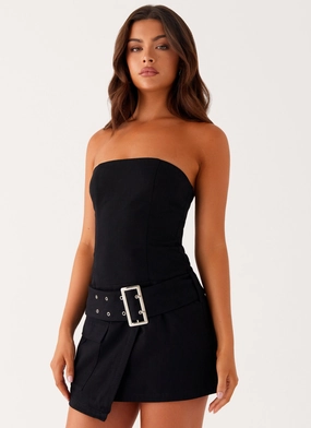 All For You Strapless Mini Dress - Black Contrast-Piping