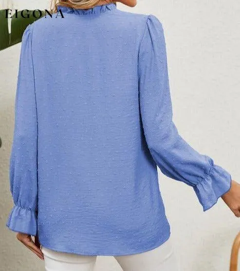 Button Up Flounce Sleeve V-Neck Shirt
