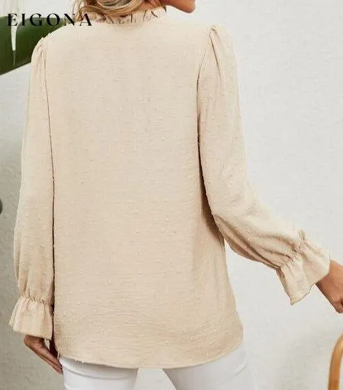 Button Up Flounce Sleeve V-Neck Shirt