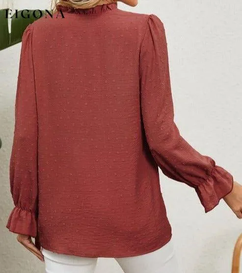 Button Up Flounce Sleeve V-Neck Shirt