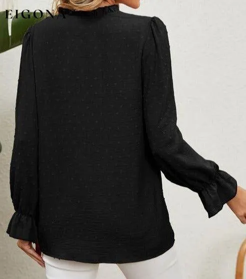 Button Up Flounce Sleeve V-Neck Shirt