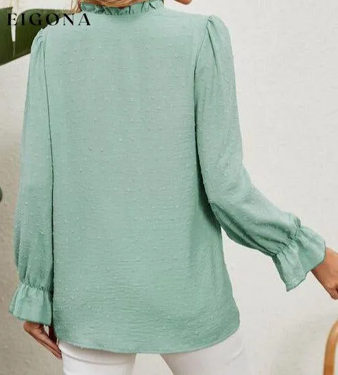 Button Up Flounce Sleeve V-Neck Shirt
