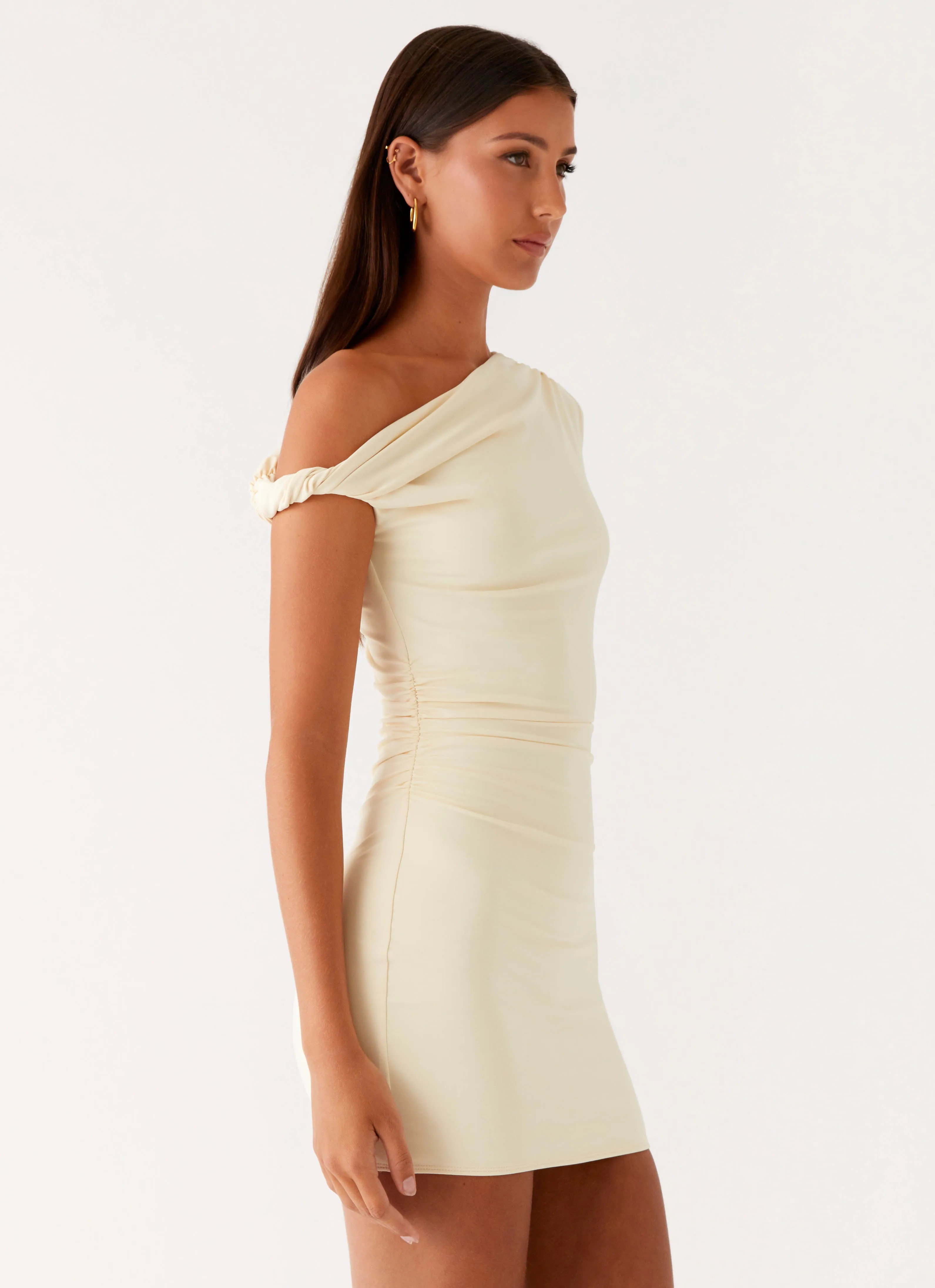 Byron Mini Dress - Sunny Yellow Feminine empire waist dress Shine Finish