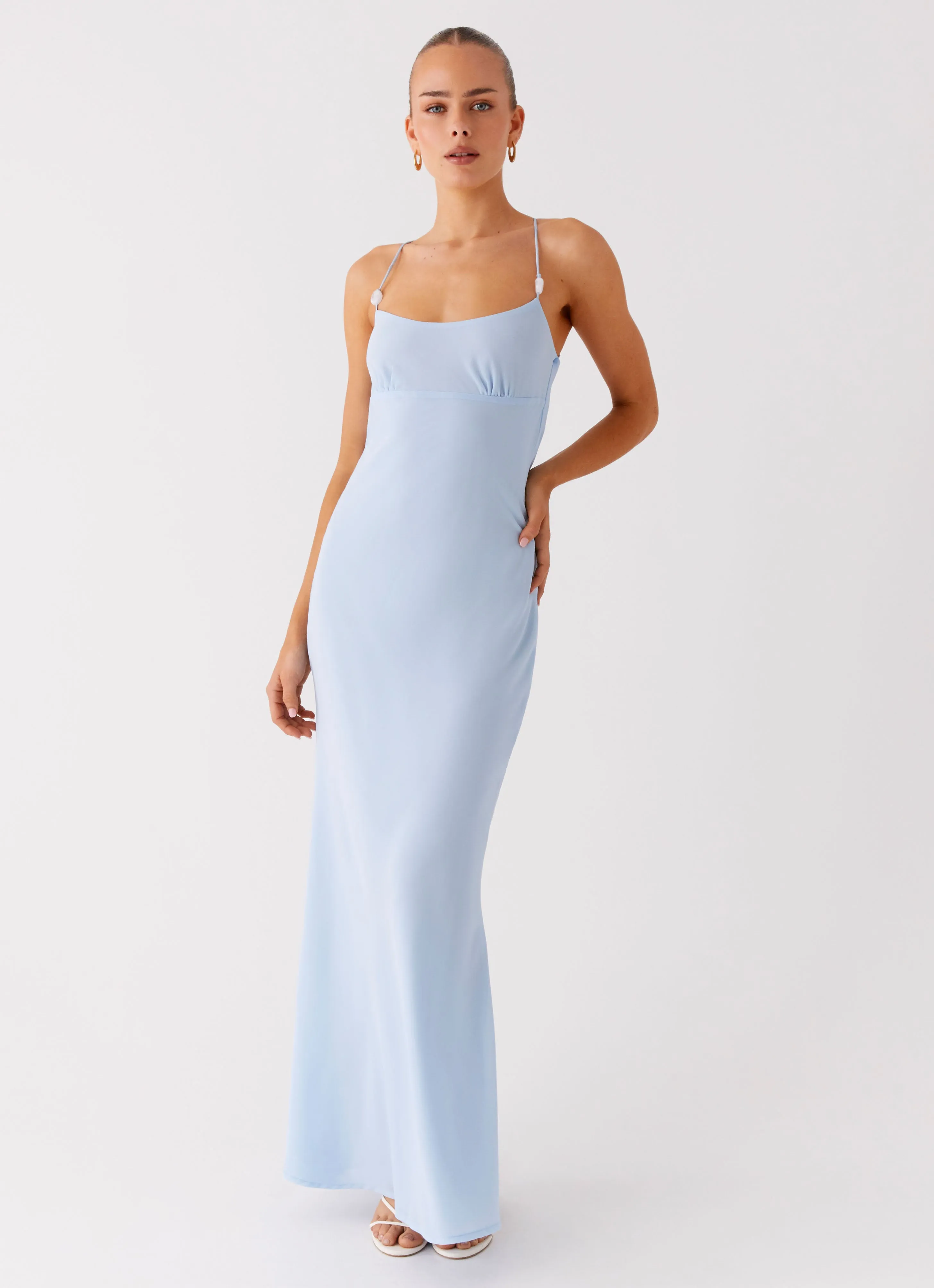 Timeless Fit Look Water-Repellent-Finish Cabello Maxi Dress - Pale Blue