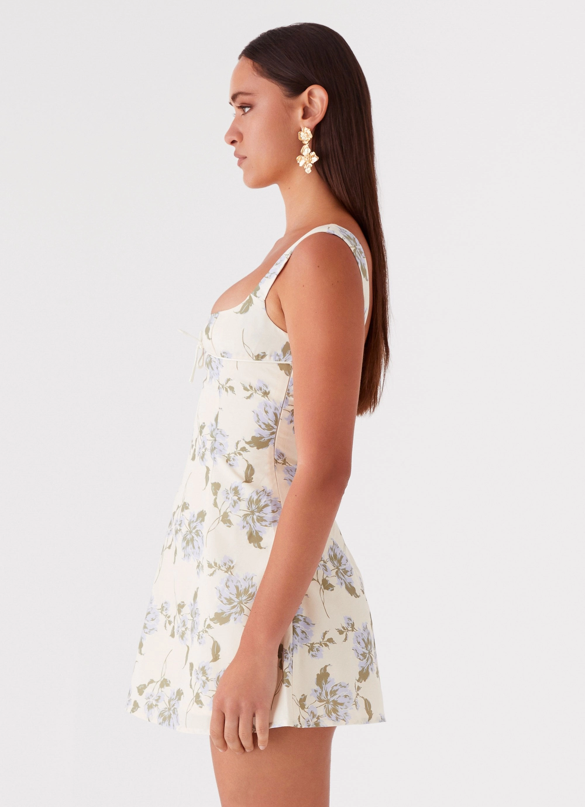 Cadence Mini Dress - Yellow Purple Floral Charming Fit Easy Lovely
