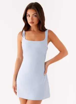 Caia Mini Dress - Blue Flattering Cut Wear Chilly Weather Layer