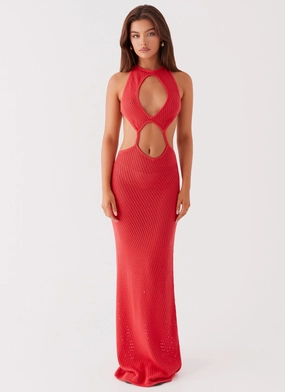 Timeless Comfort Office Mood Caicos Crochet Maxi Dress - Red