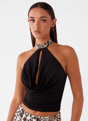 Cairo Halter Top - Black QuickDry Texture