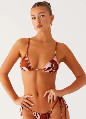 Horizontal Stability Rails Suede Calista Bikini Top - Cinnamon Palm