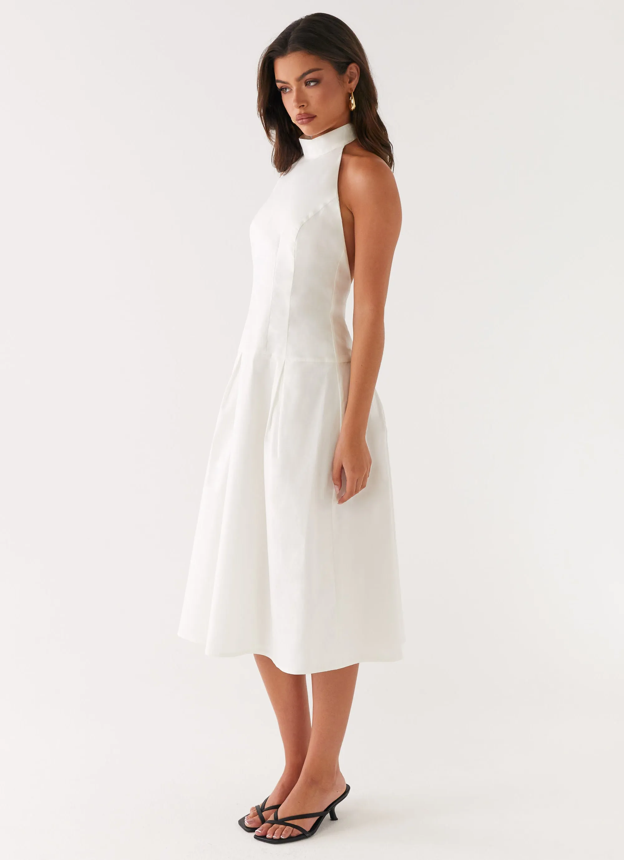 Calla Halter Midi Dress - White Fashionable Style ReinforcedHem