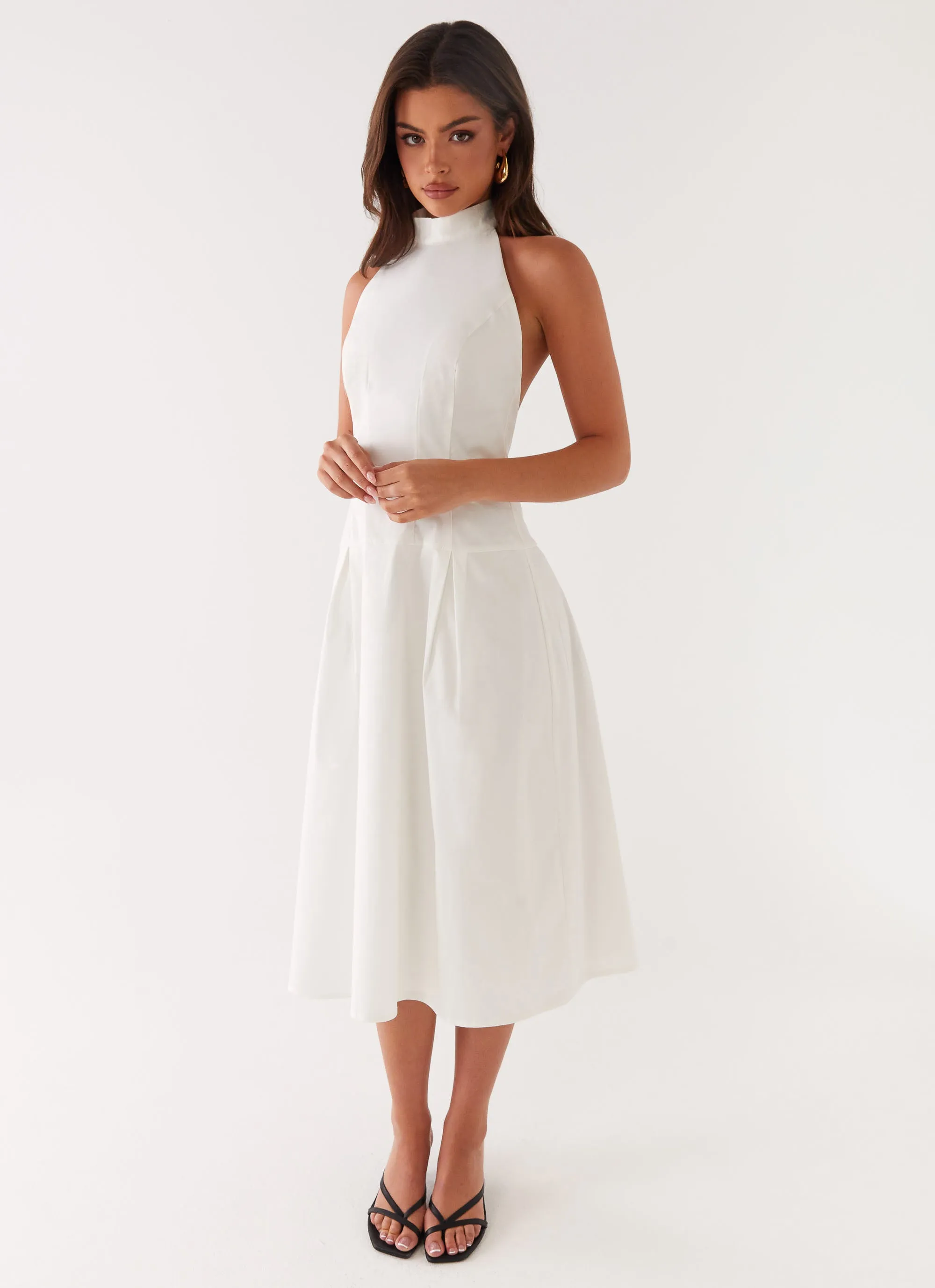 Calla Halter Midi Dress - White Knit Warm Seasonal Layering