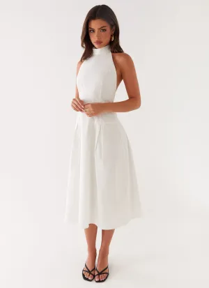 Calla Halter Midi Dress - White Knit Warm Seasonal Layering