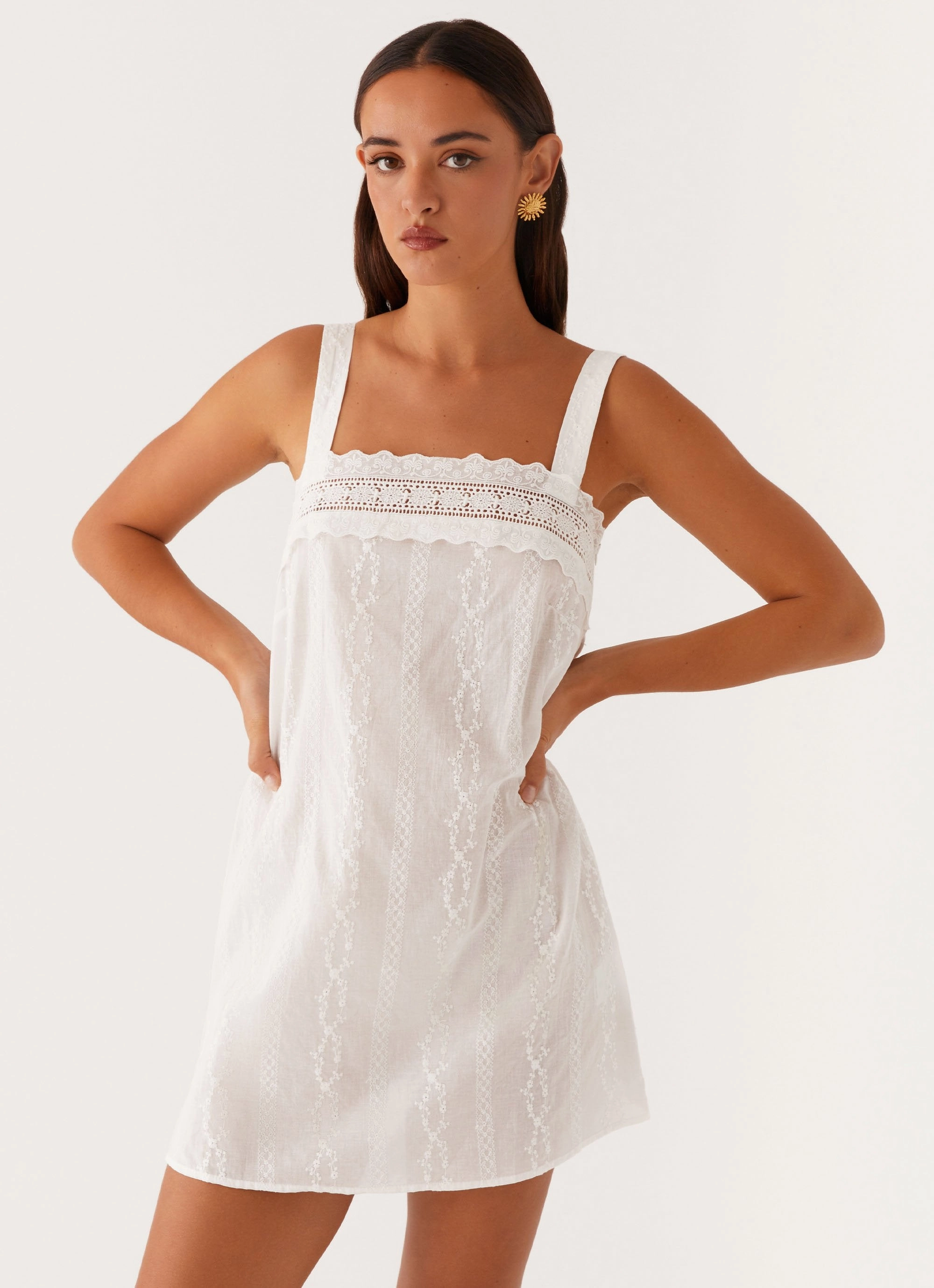 Bloom Soft Calla Broderie Mini Dress - White