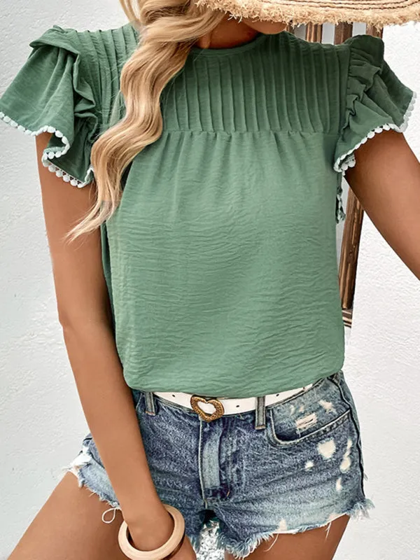 Calliope Fashion Casual Women's Ruffle Ladies Stitching Shirt