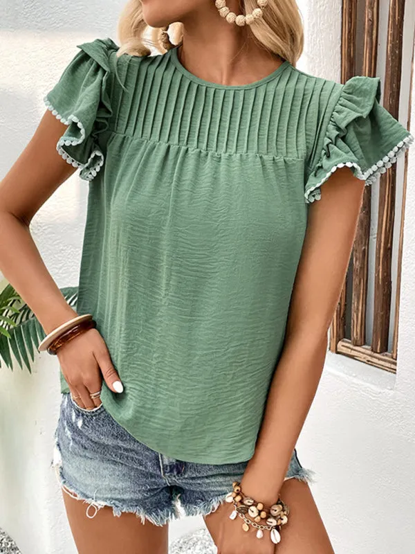 Calliope Fashion Casual Women's Ruffle Ladies Stitching Shirt