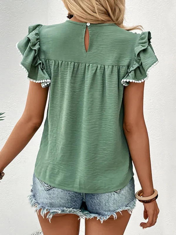 Calliope Fashion Casual Women's Ruffle Ladies Stitching Shirt