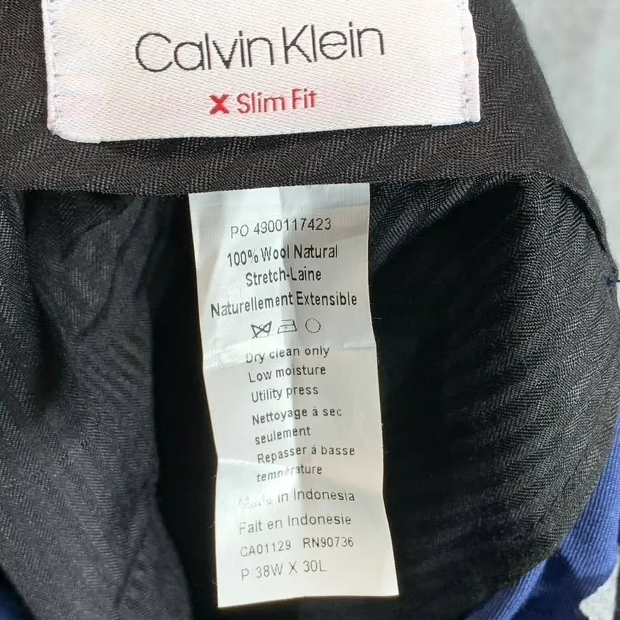 CALVIN KLEIN Men's Blue Infinite Stretch Slim-Fit Wool Dress Pants SZ 38X30