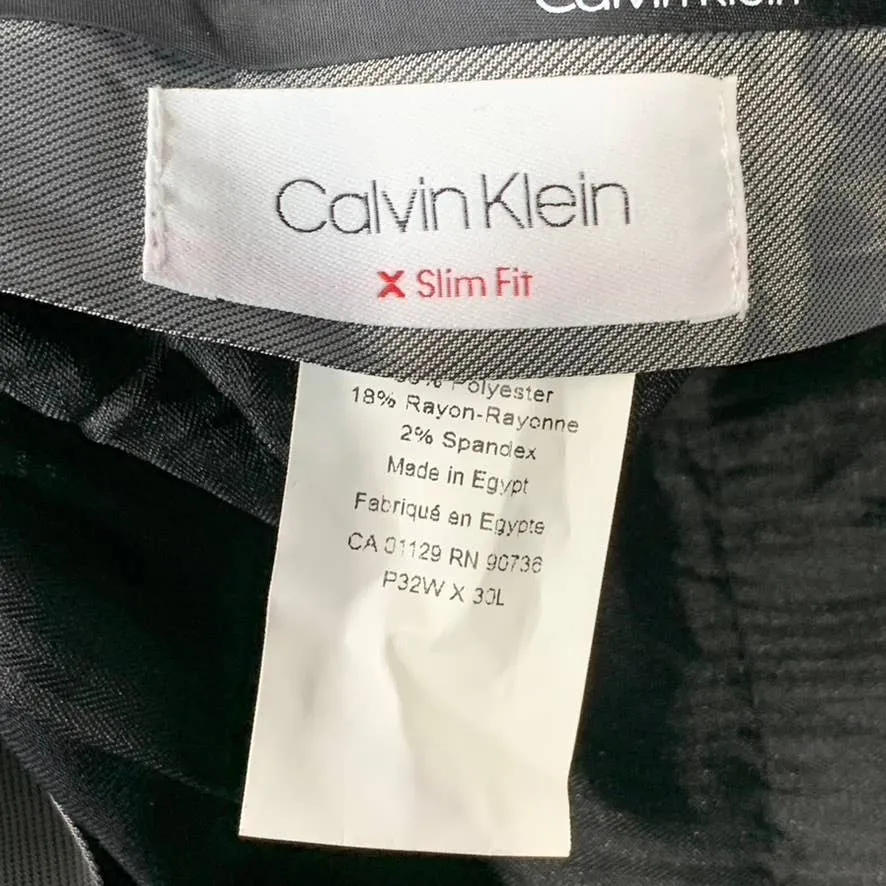 CALVIN KLEIN Men's Solid Black Slim-Fit Flat Front Dress Pants SZ 32X30