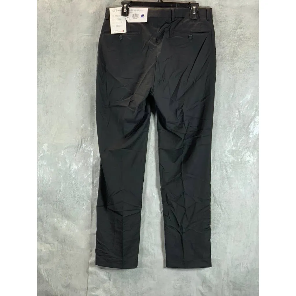 CALVIN KLEIN Men's Solid Black Slim-Fit Flat Front Dress Pants SZ 32X30