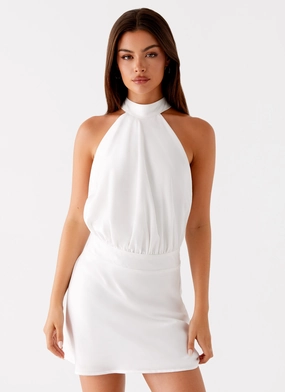 Camera Shy Mini Dress - Ivory Front Ruffle Travel-Pack