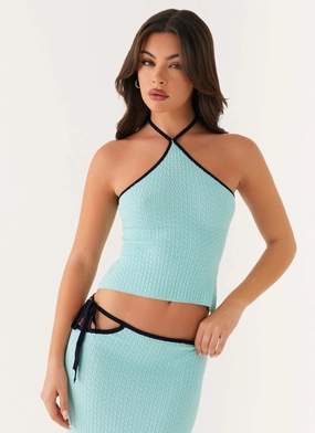 Cameron Crochet Halter Top - Pale Blue Easy Wear