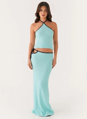 Functional Ease Distressed finish Cameron Crochet Maxi Skirt - Pale Blue