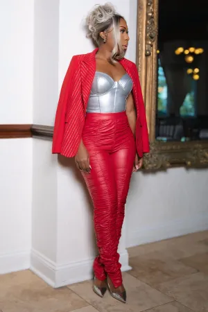 Camille Glitz Detail Pinstripe Power Blazer-Red Clean Lines Relax Mode