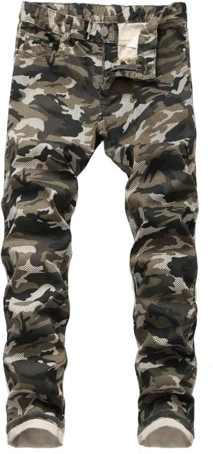 Camo Denim Jeans for Men Moto Biker Slim fit Stretch Jeans Camouflage Skinny Cargo Pants Military Army Combat Pants