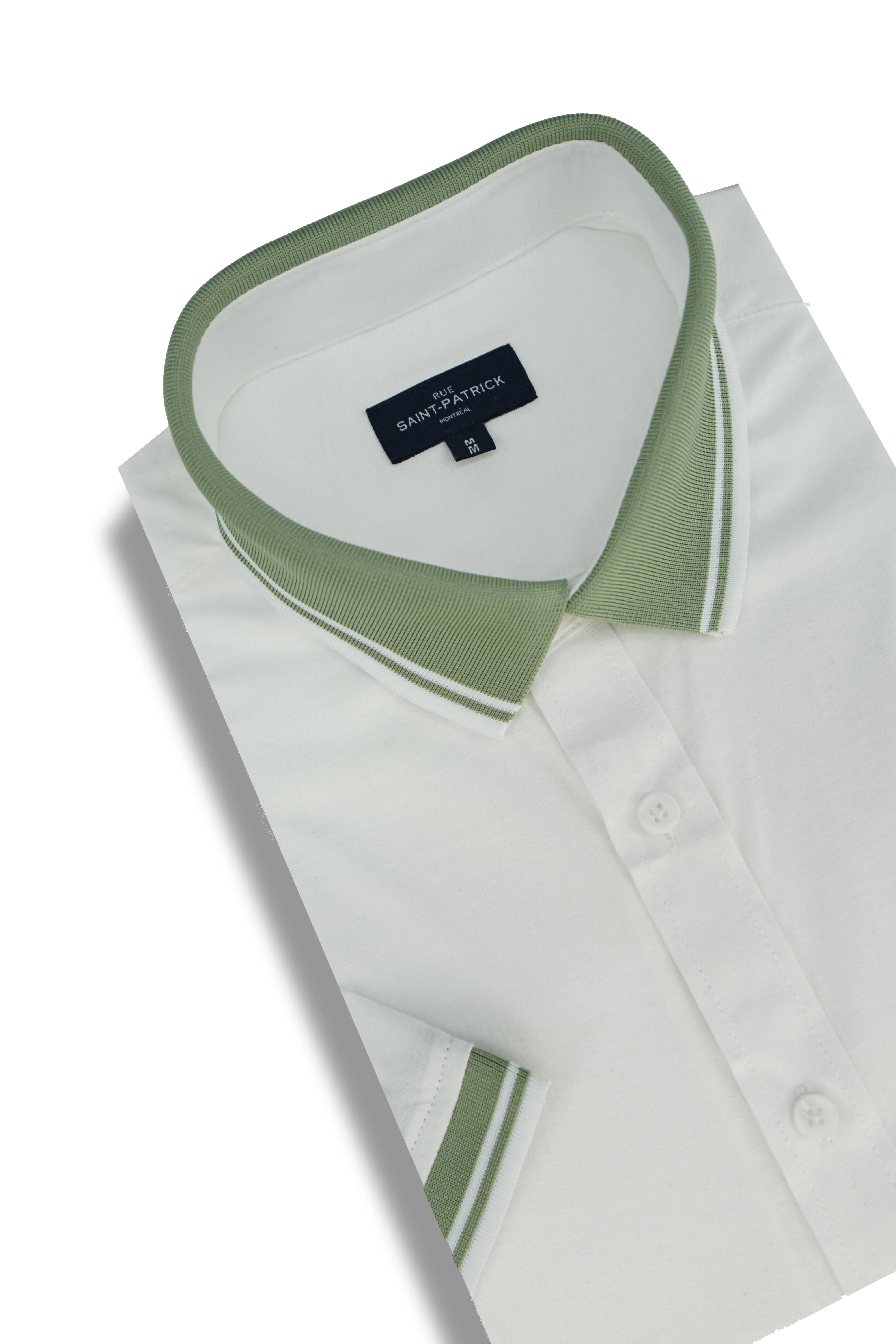 Campano Stretch Easy-Care Short Sleeve Hybrid Shirt in White and Fern Green