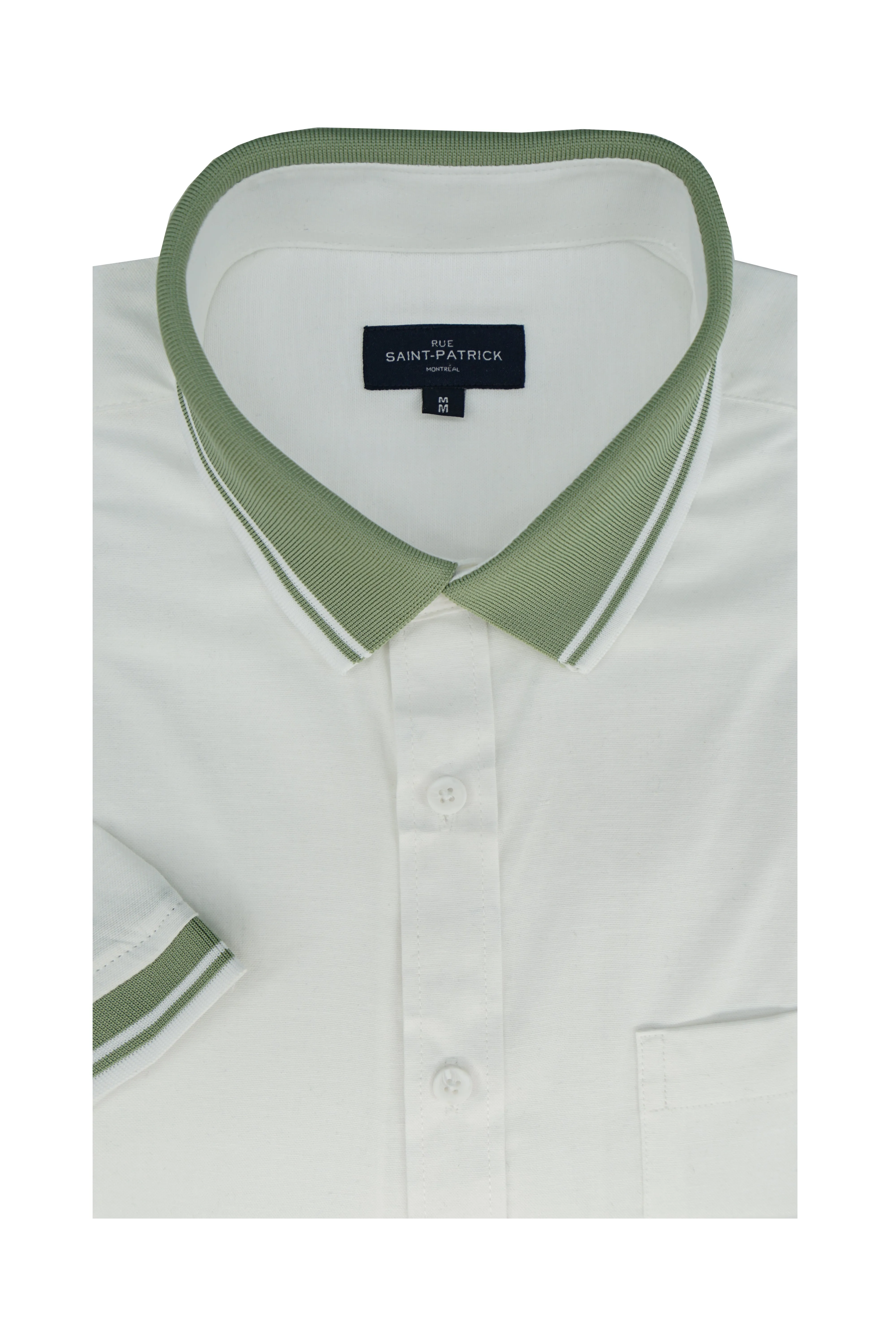 Campano Stretch Easy-Care Short Sleeve Hybrid Shirt in White and Fern Green