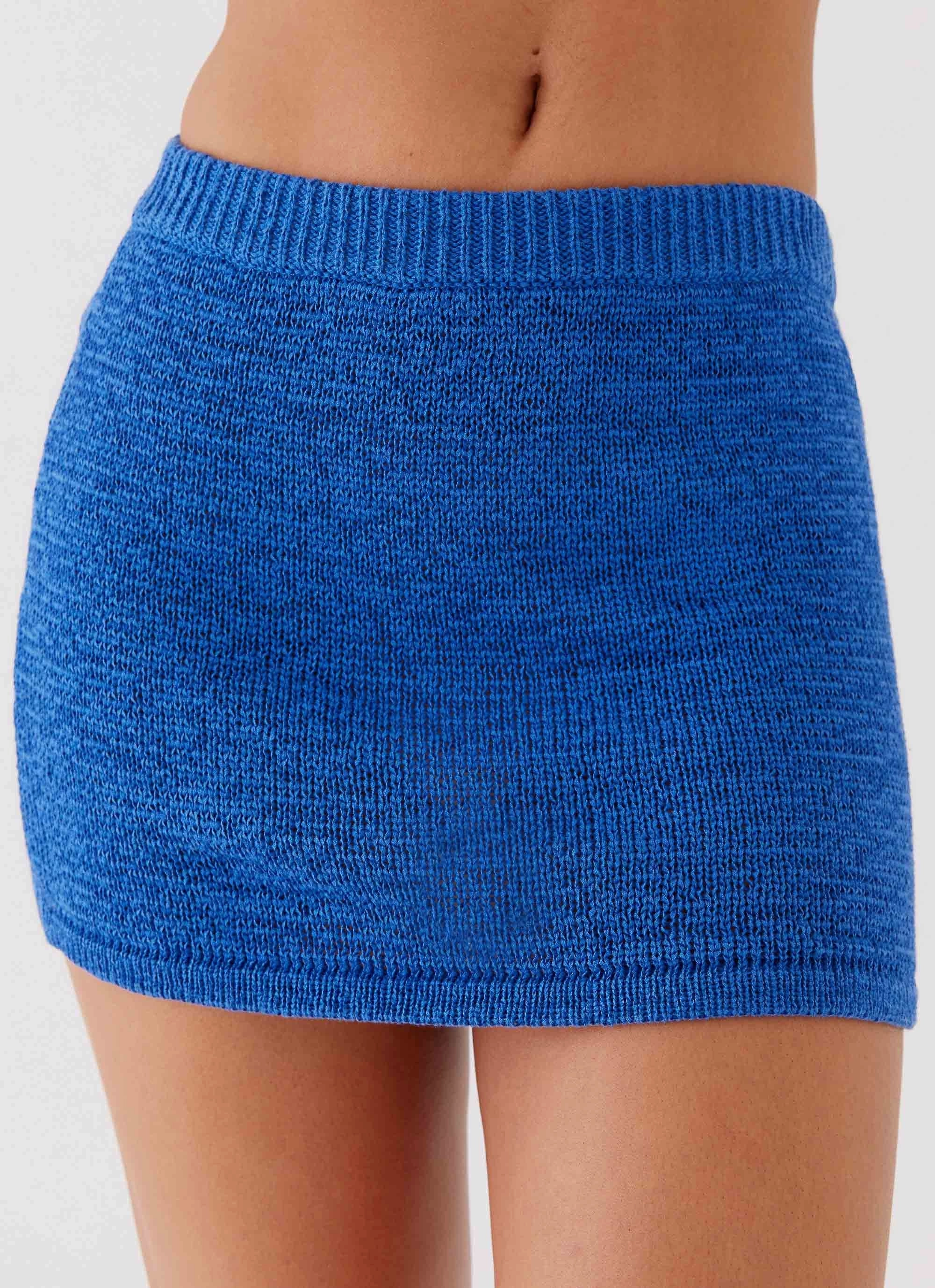 Capri Glow Knit Skirt - Cobalt Smooth zipper closure