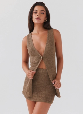 Quick Dry Material Oversized Silhouette Capri Glow Knit Skirt - Khaki