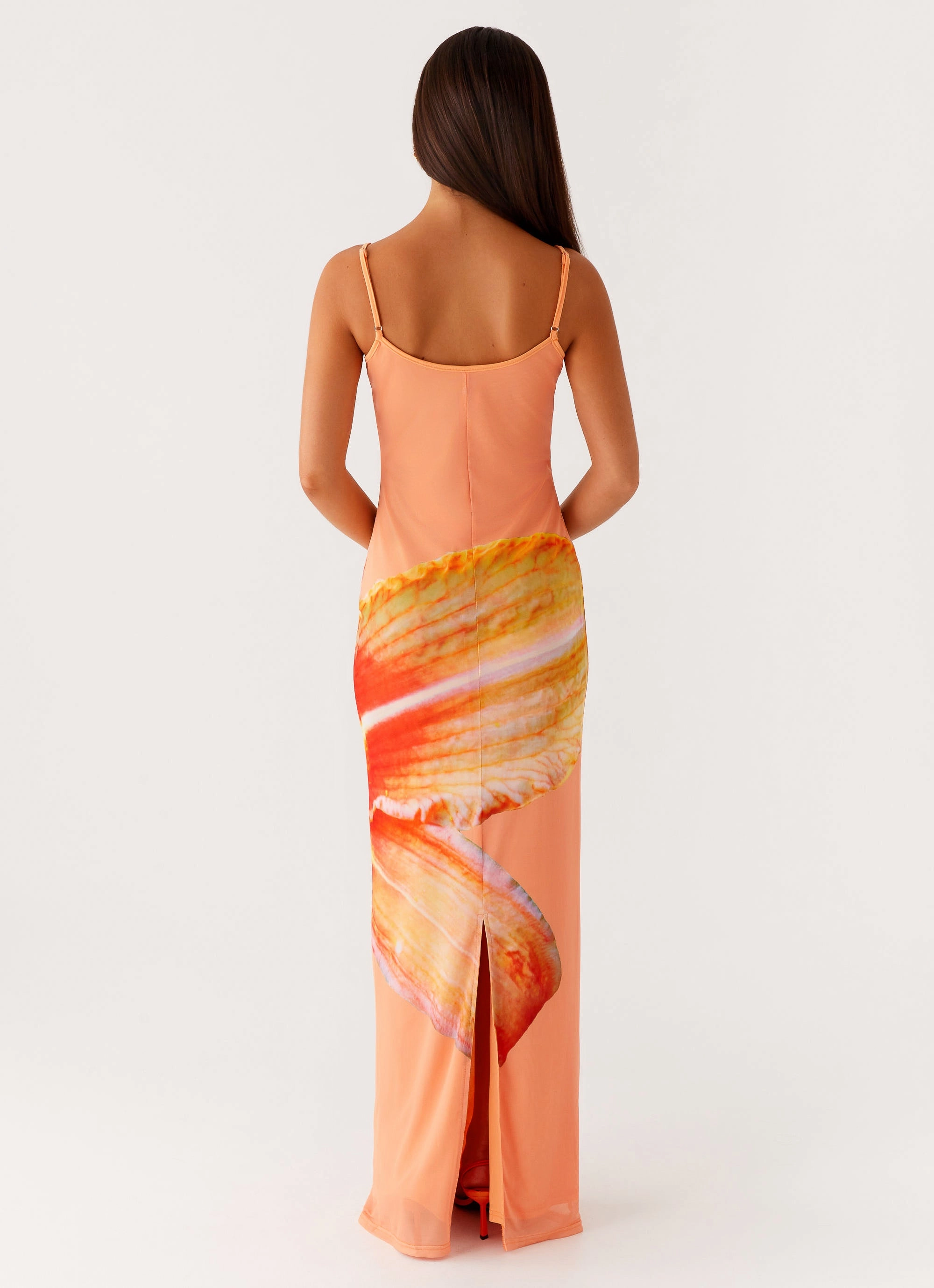 soft elegance Easy Lovely Bad News Mesh Maxi Dress - Orange Floral