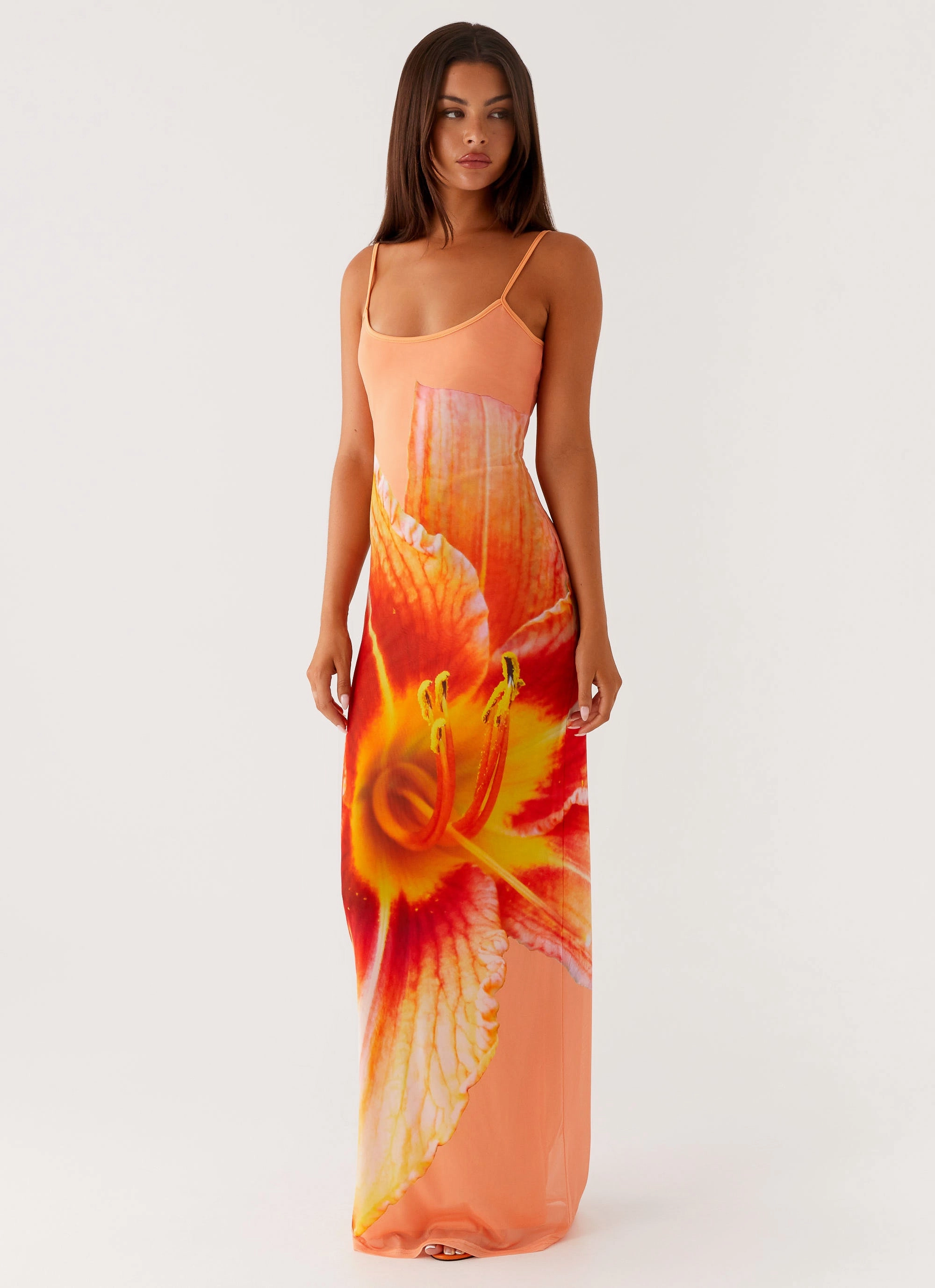 Shade Soft Bad News Mesh Maxi Dress - Orange Floral