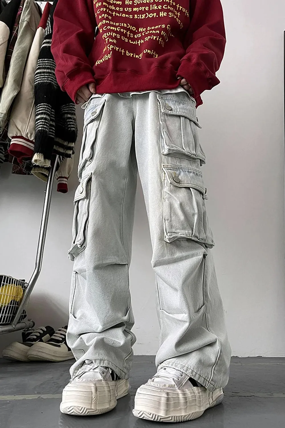 Cargo  Multi Pockets Blue Denim Pants