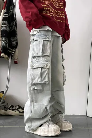 Cargo  Multi Pockets Blue Denim Pants
