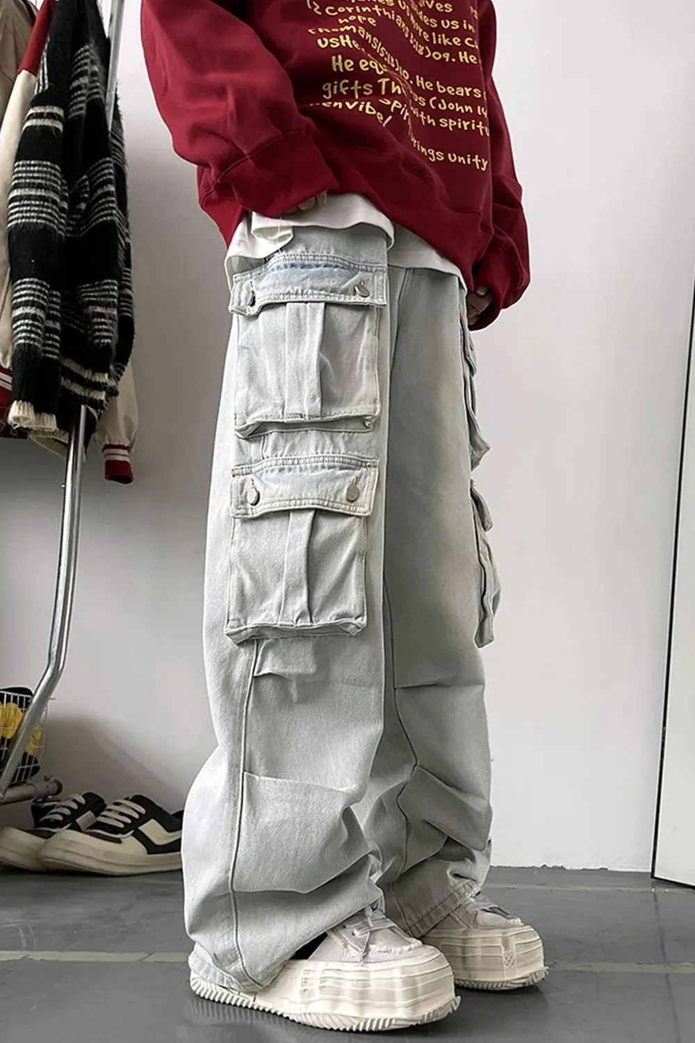 Cargo  Multi Pockets Blue Denim Pants