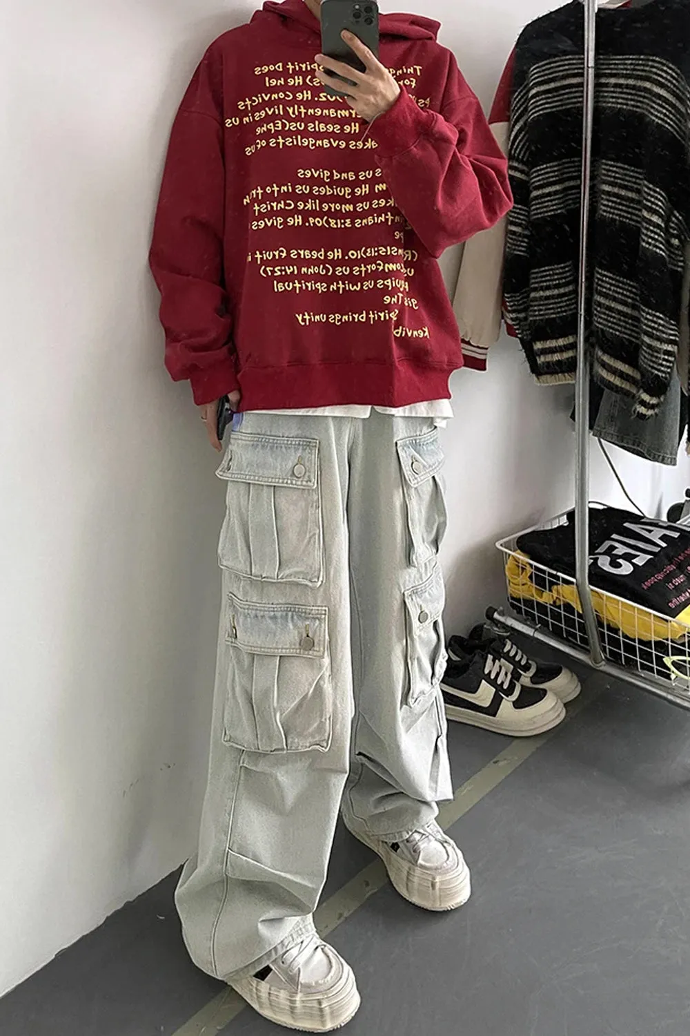 Cargo  Multi Pockets Blue Denim Pants