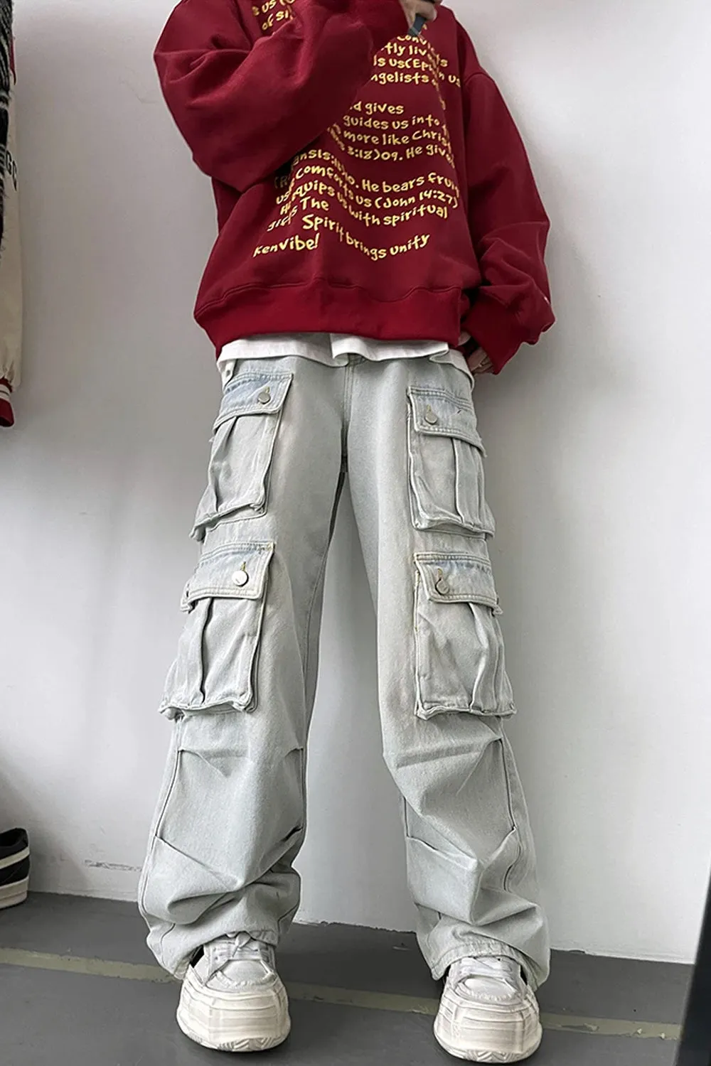 Cargo  Multi Pockets Blue Denim Pants