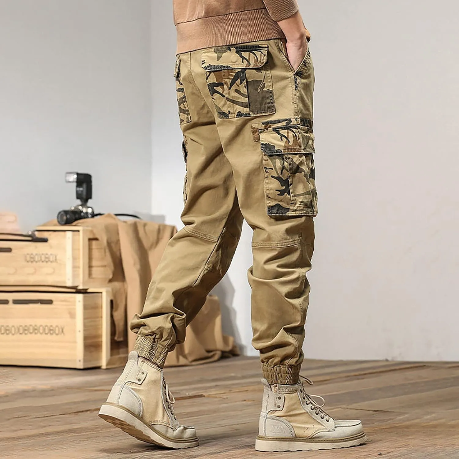 Cargo Sweatpants for Men Big and Tall Joggers Cotton Cargo Sweatpants Trousers Long Pants Men's Casual Military Pants