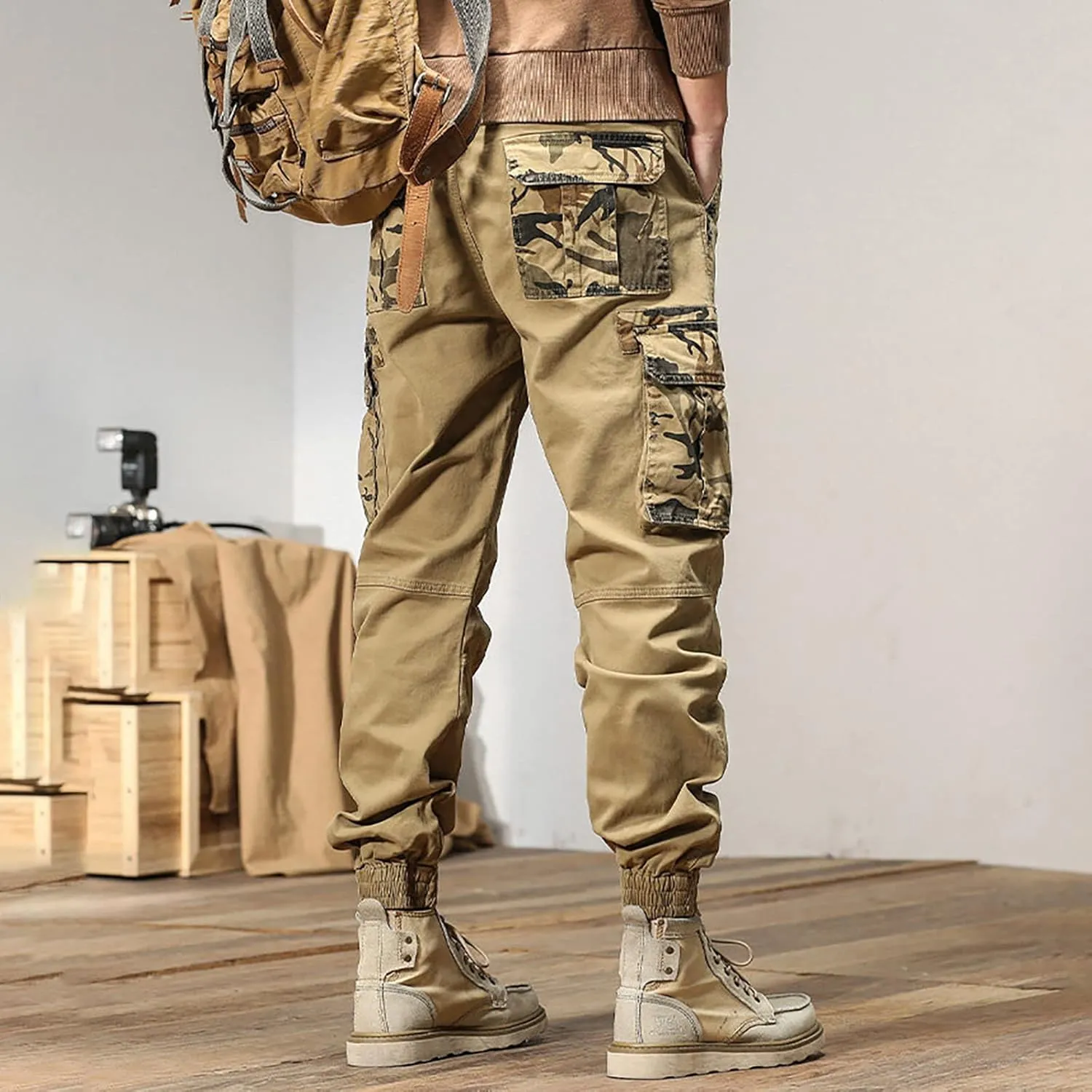 Cargo Sweatpants for Men Big and Tall Joggers Cotton Cargo Sweatpants Trousers Long Pants Men's Casual Military Pants