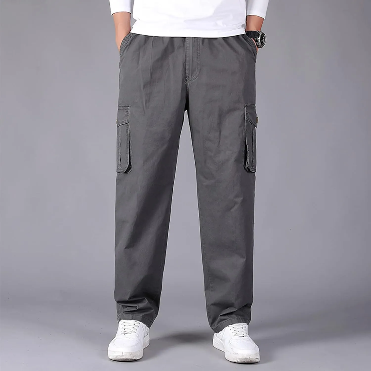 Cargo Sweatpants for Men Men's Drawstring Waist Zipper Hem Corduroy Cargo Pants with Pockets Men's Casual Drawstring