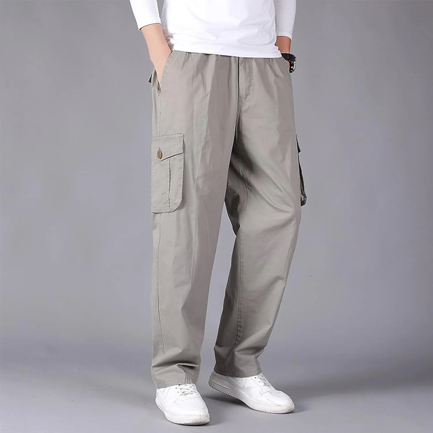 Cargo Sweatpants for Men Men's Drawstring Waist Zipper Hem Corduroy Cargo Pants with Pockets Men's Casual Drawstring
