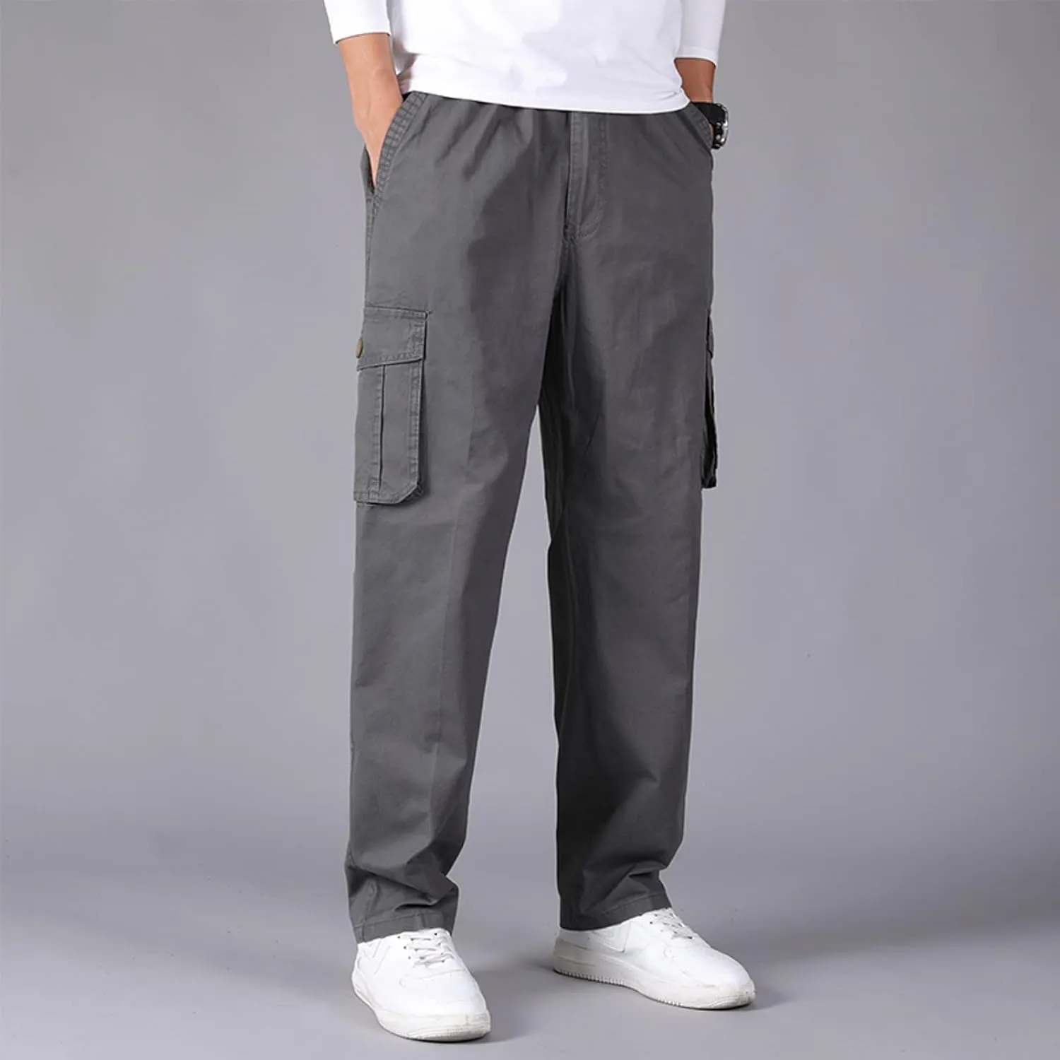 Cargo Sweatpants for Men Men's Drawstring Waist Zipper Hem Corduroy Cargo Pants with Pockets Men's Casual Drawstring