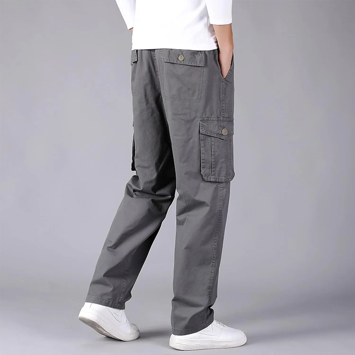 Cargo Sweatpants for Men Men's Drawstring Waist Zipper Hem Corduroy Cargo Pants with Pockets Men's Casual Drawstring
