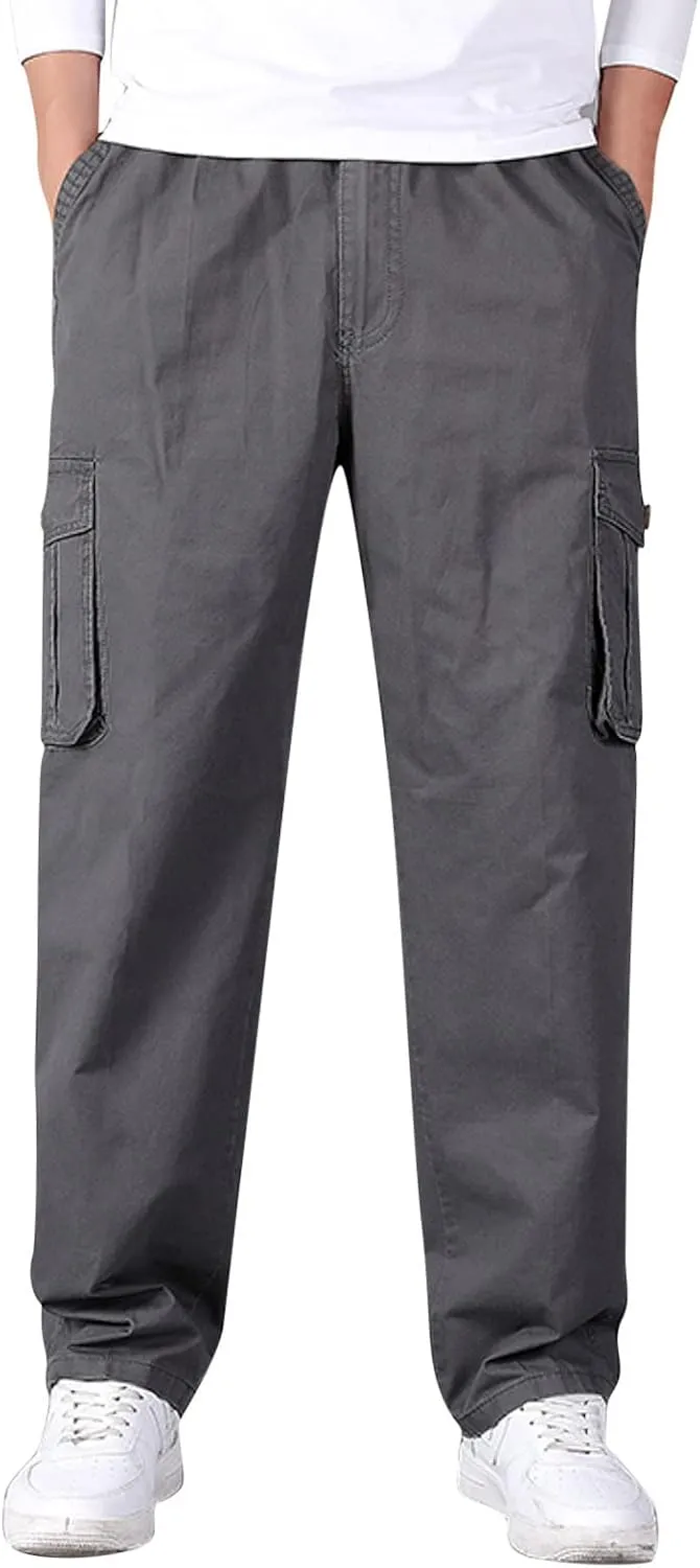 Cargo Sweatpants for Men Men's Drawstring Waist Zipper Hem Corduroy Cargo Pants with Pockets Men's Casual Drawstring