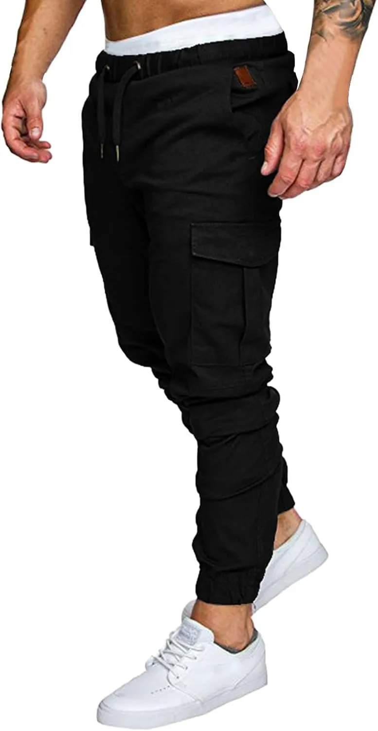 Cargo Trousers for Men Pants Men's Elastic Waist Drawstring Jogger Hiking Streetwear Cargo Pants with Pockets Men's
