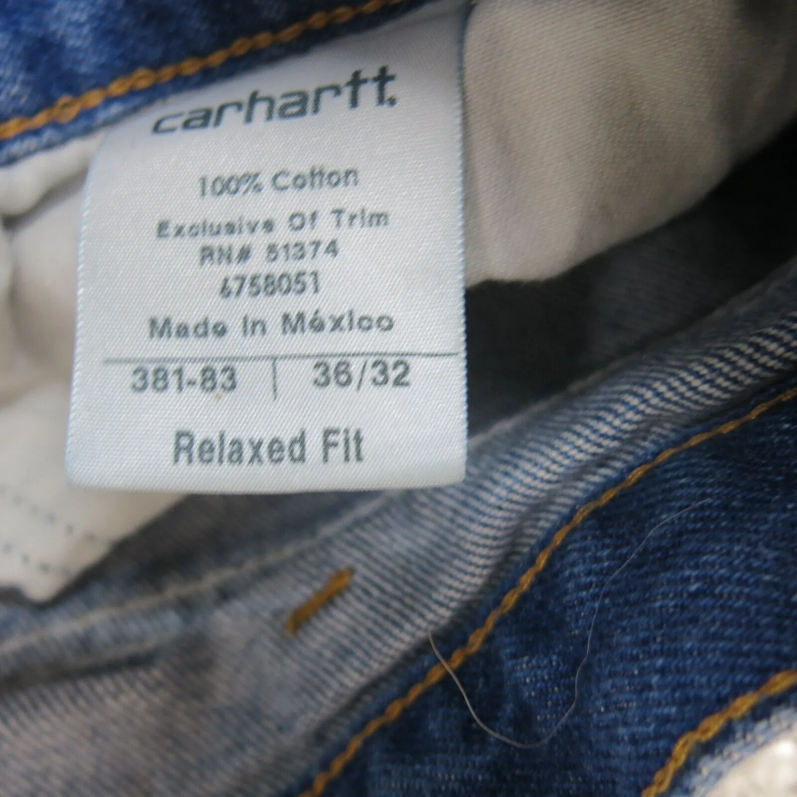 Carhartt Men Straight Leg Jeans 100%Cotton Relaxed Fit High Rise Blue SZ W36XL32
