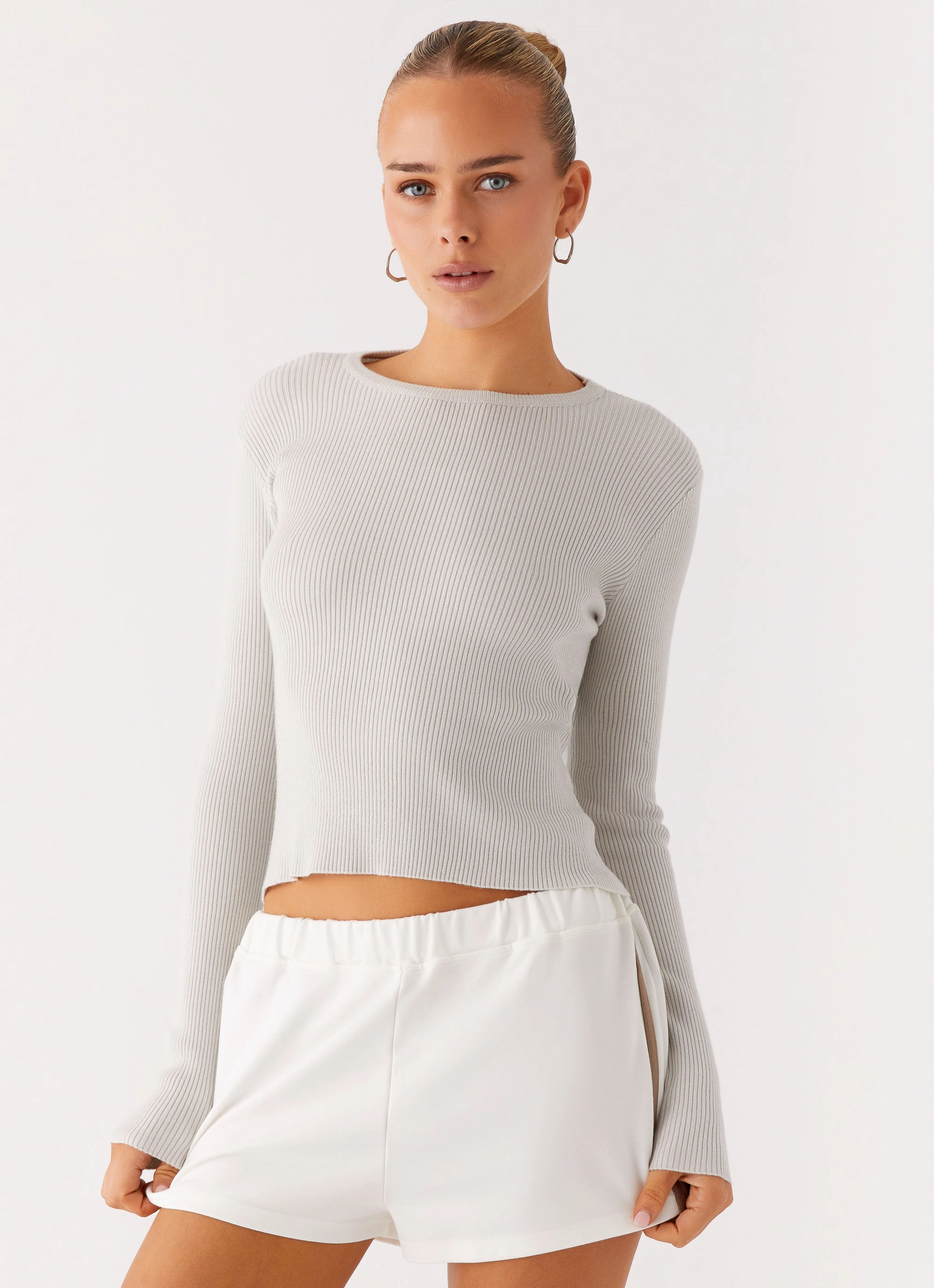 Carissa Open Back Top - Grey Cozy Cardigan