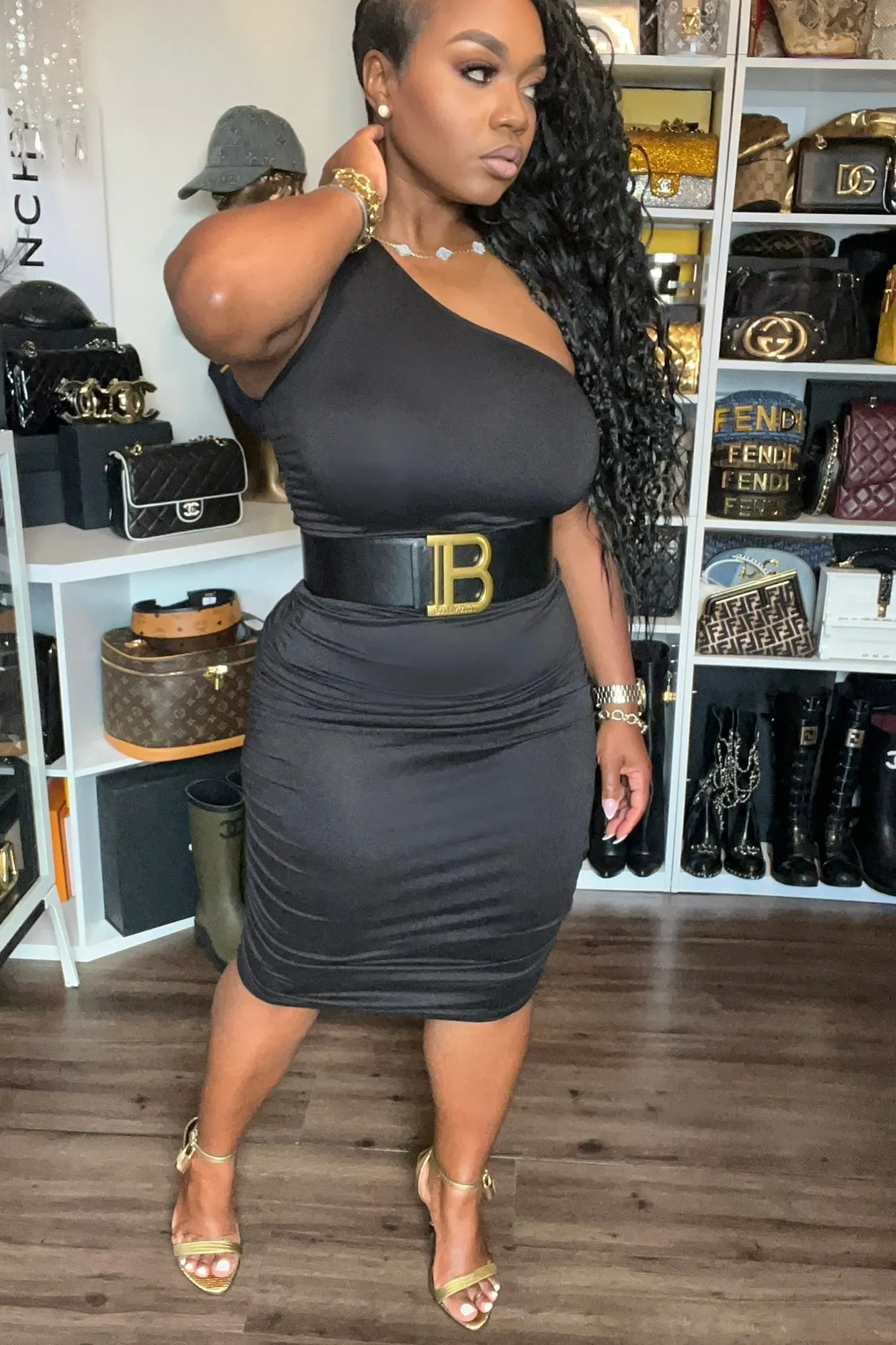 wrap waist Carla Ruched And Ready One Shoulder Bodycon Dress